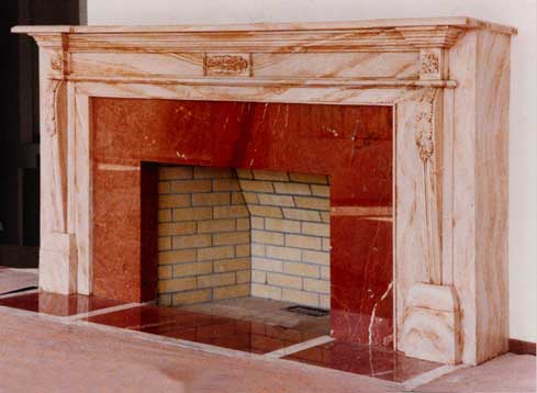 French Ribbon Limestone Fireplace