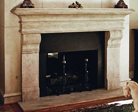 French Limestone Fireplace and Wall